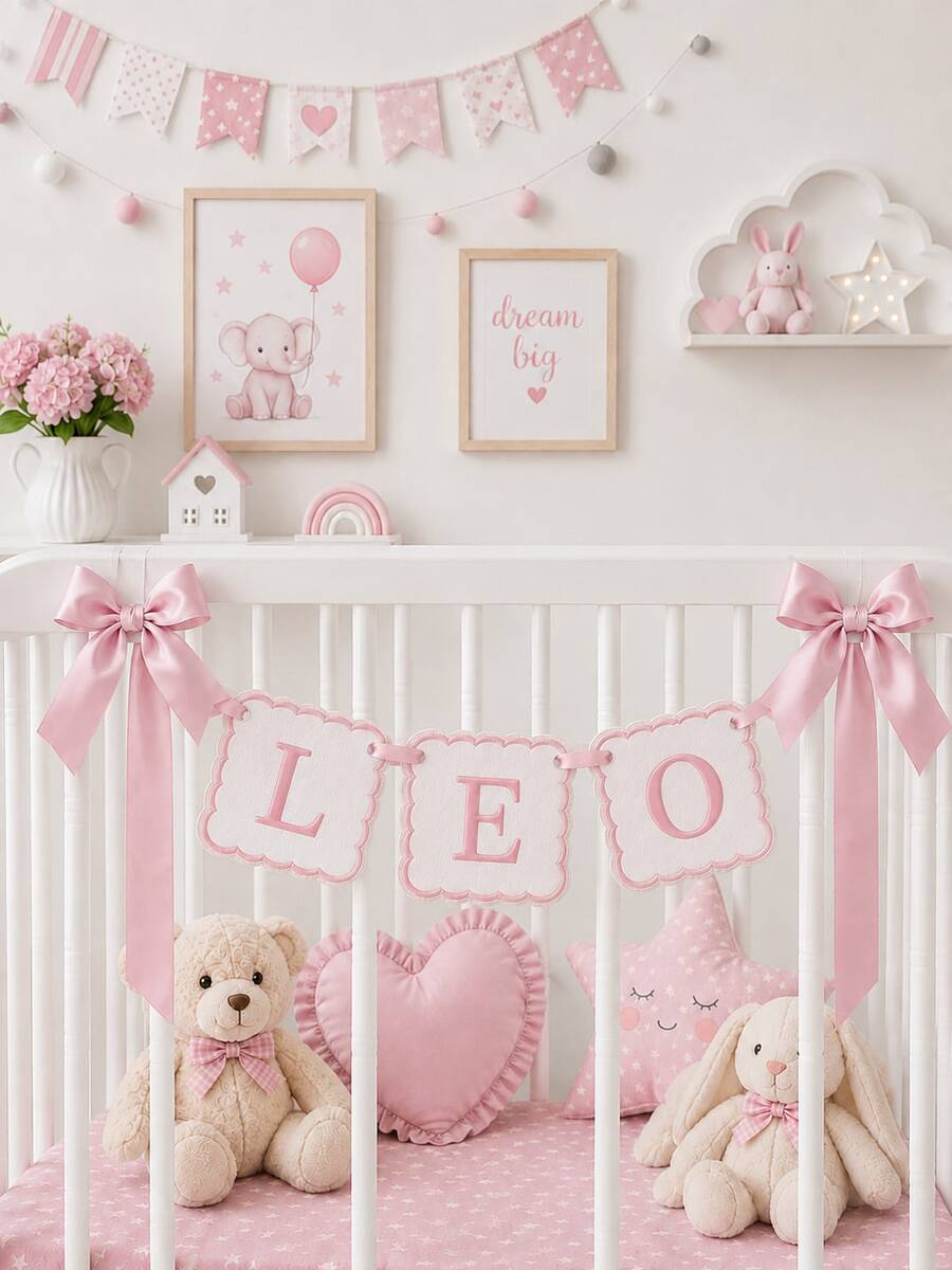 Personalized Embroidered Baby Name Banner – Custom Nursery Crib Decor & Newborn Gift
