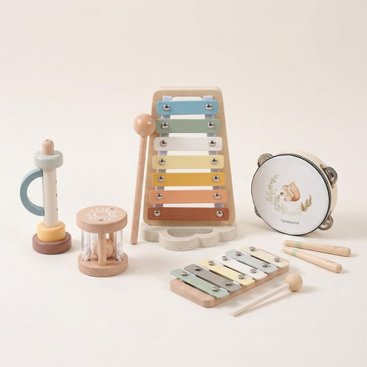 Baby Wooden Musical Instrument - Xylophone & Drum Activity Toys - Early Sensory Learning Gift for Babies