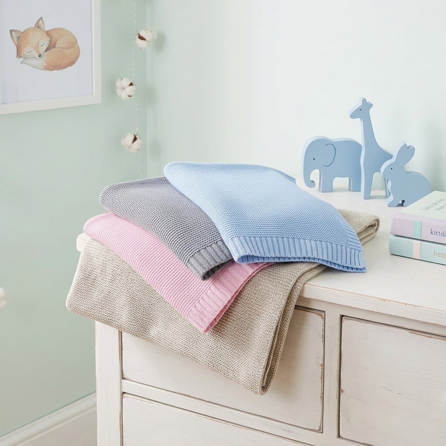 Personalized Baby Blanket - Custom Embroidered Name - Breathable Cotton Knitted Stroller Blanket & Swaddle