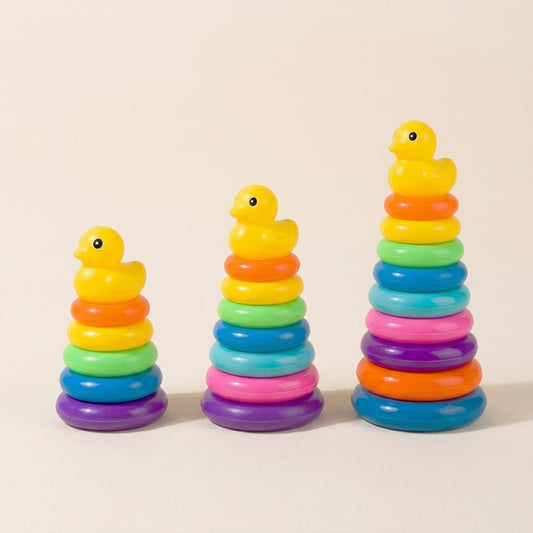 Baby Rainbow Stacking Toy - Yellow Duck Circle Tower - Lightweight & Safe Plastic Early Education Set