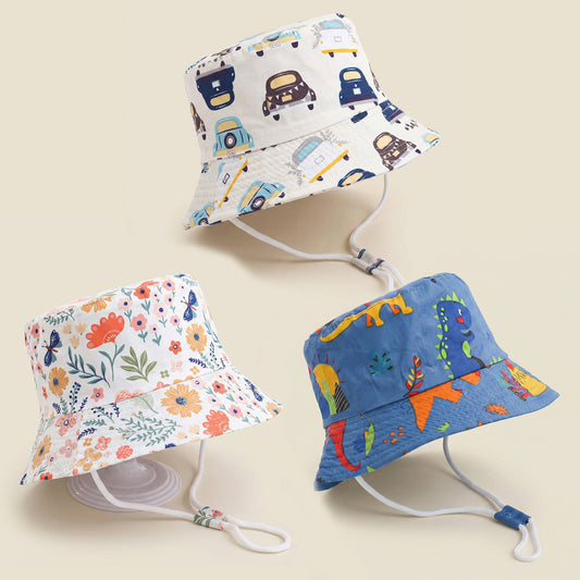 Baby Outdoor UV Sun Hat - Cute Cartoon Panama Hat for Toddlers - Summer Beach Fisherman's Cap for Boys & Girls