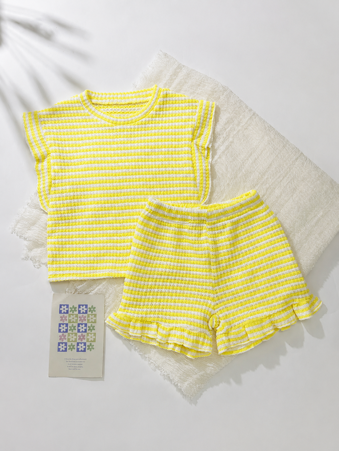 Baby Girl Black & White Striped Ruffle Sleeve T-Shirt & Shorts Set
