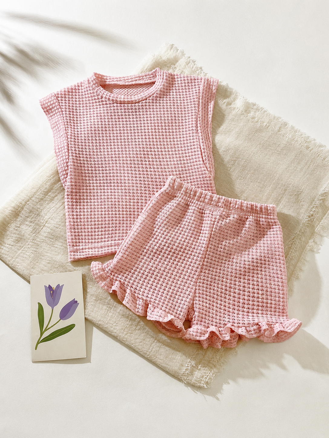 Baby Girl Black & White Striped Ruffle Sleeve T-Shirt & Shorts Set