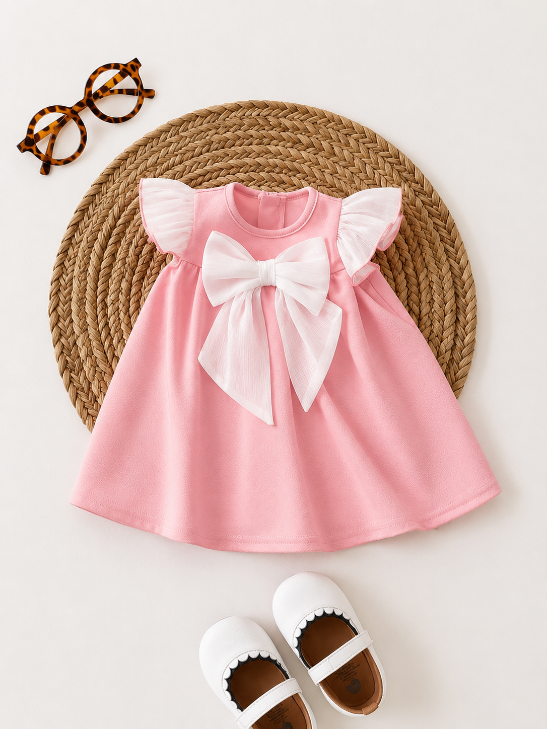 Infant Ivory Short Sleeve Dress - Elegant Textured Fabric for Little Ones