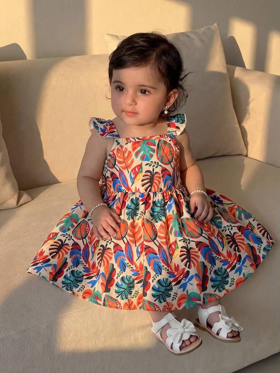 Baby Girl Retro Vintage Floral Dress - Sleeveless Elastic Waist Casual Sundress