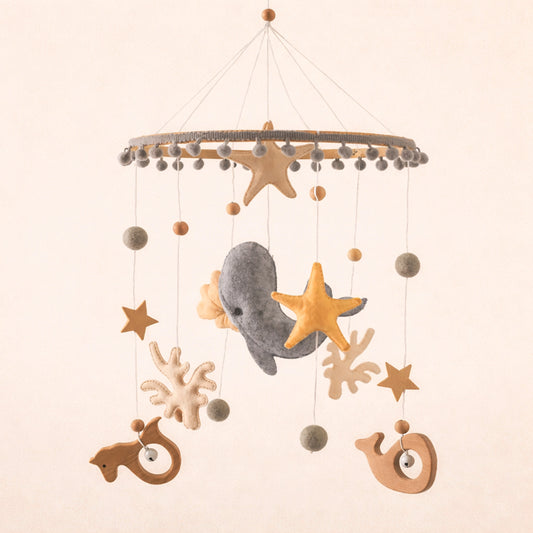 Crochet Star Baby Bed Bell Toy - Wooden Hanging Crib Mobile & Rattle - Newborn Nursery Decor & Comfort Pendant