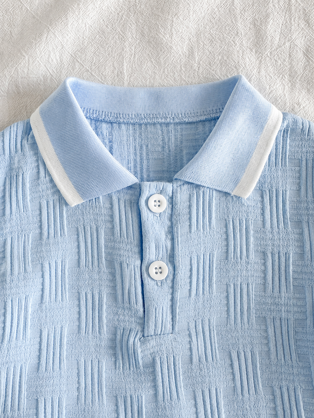 Playful Pals Baby Boy Khaki OOTD: Textured V-Neck and Striped Outfit