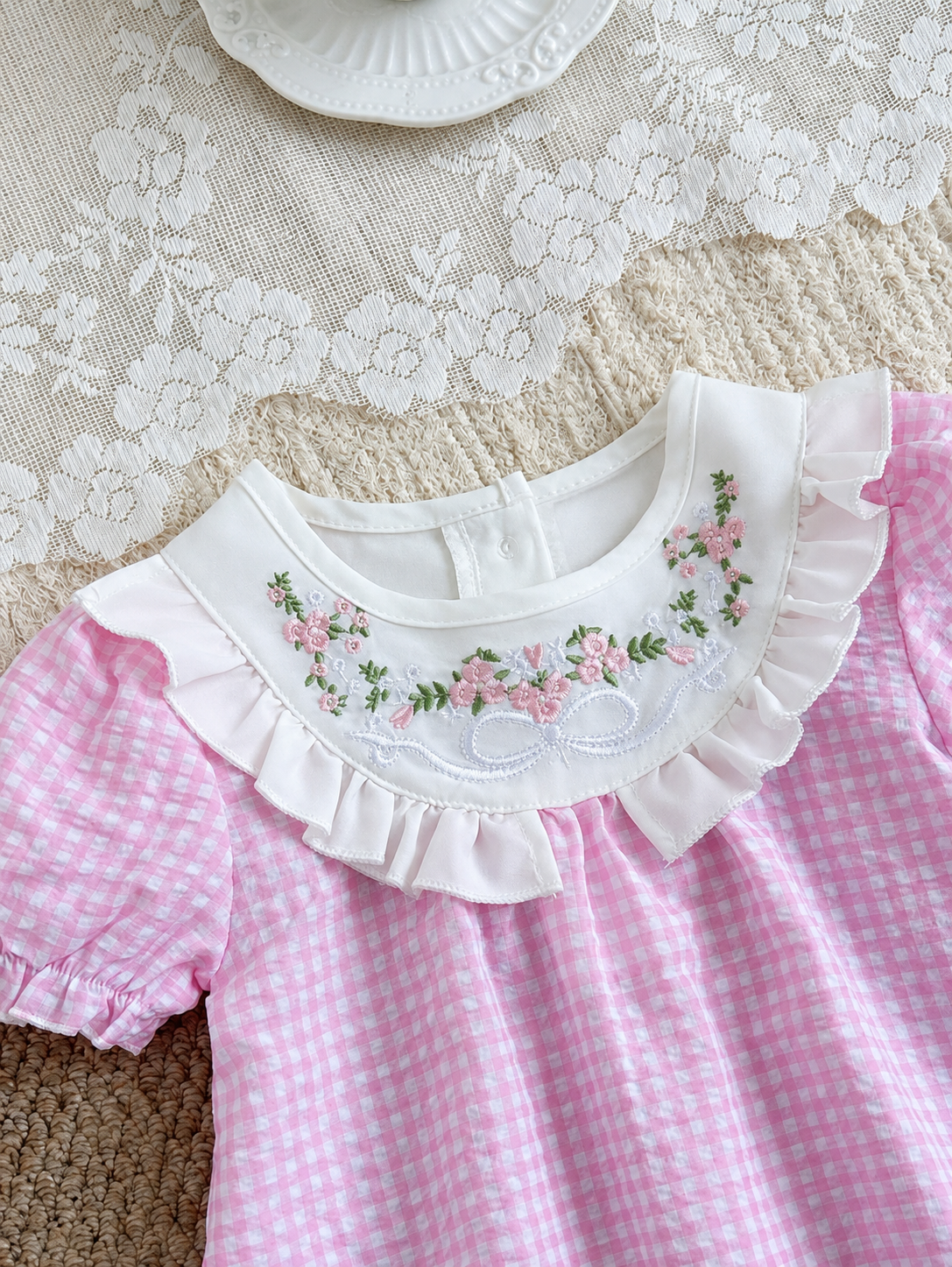 Infant Girl Peter Pan Collar Floral Embroidered Summer Dress for Casual Wear