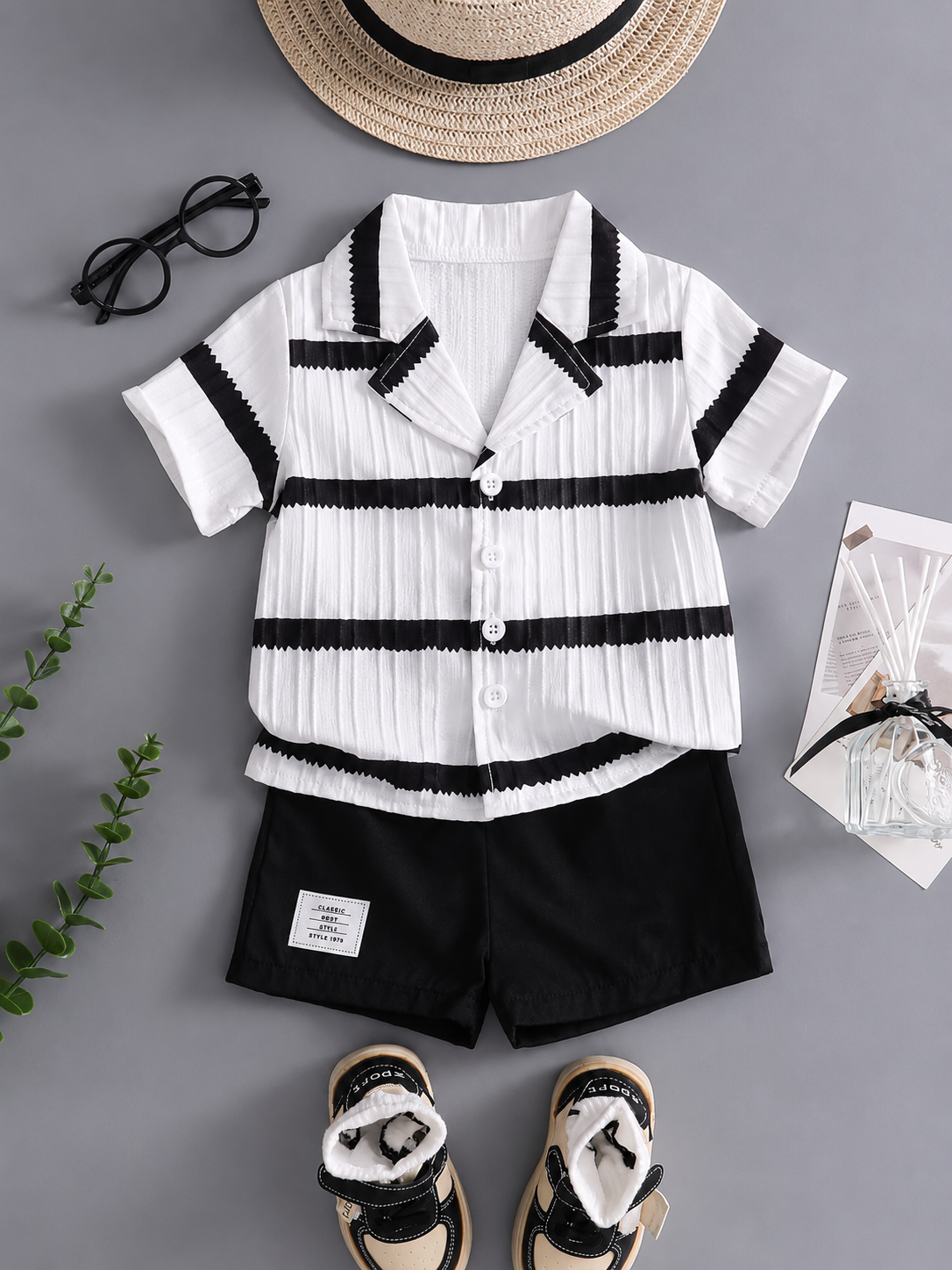 2pcs/Set Baby Boy Tropical Plant Pattern Vacation Outfit (6M-3T)
