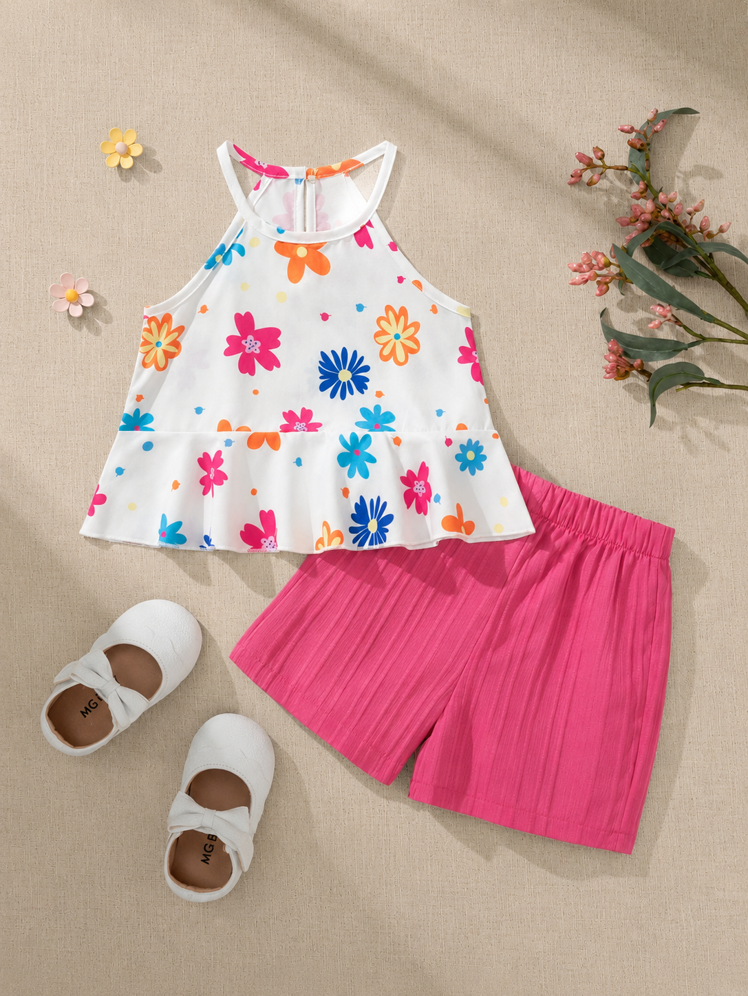Newborn & Baby Girl 2pcs Spring/Summer Dopamine Color Vacation Set (0-3Y)