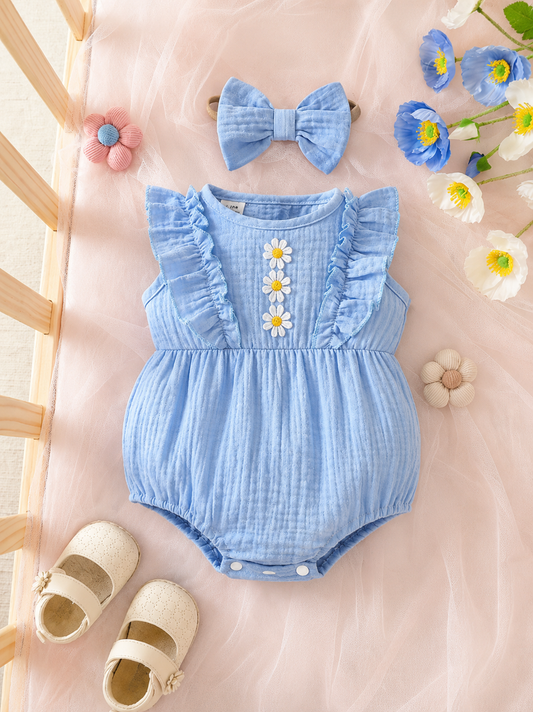 Baby Girl 2-Piece Ruffle Bodysuit Set - Adorable Sleeveless Design with Headband