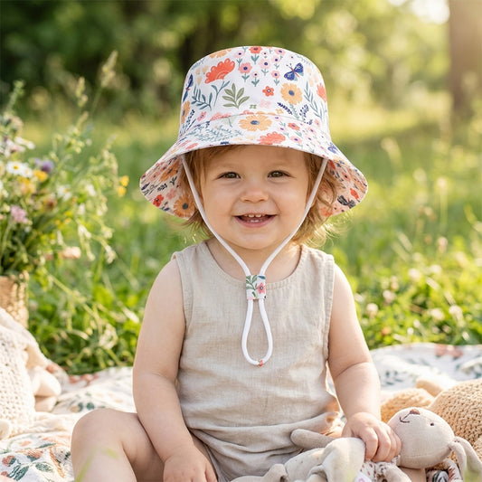 Baby Outdoor UV Sun Hat - Cute Cartoon Panama Hat for Toddlers - Summer Beach Fisherman's Cap for Boys & Girls