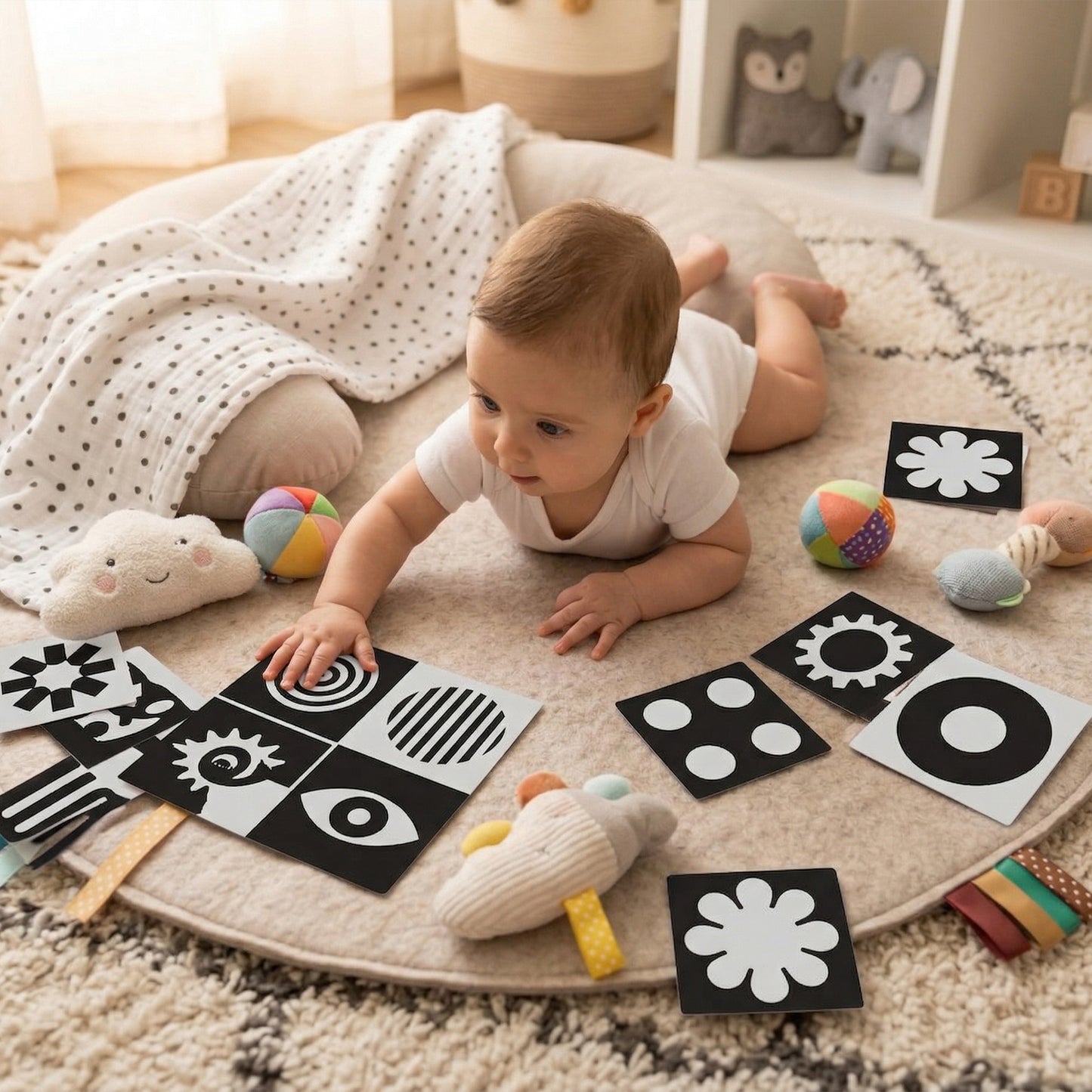 Black & White Visual Stimulation Cards - Newborn Sensory Training Set - Early Education Cognitive Flashcards for Infants