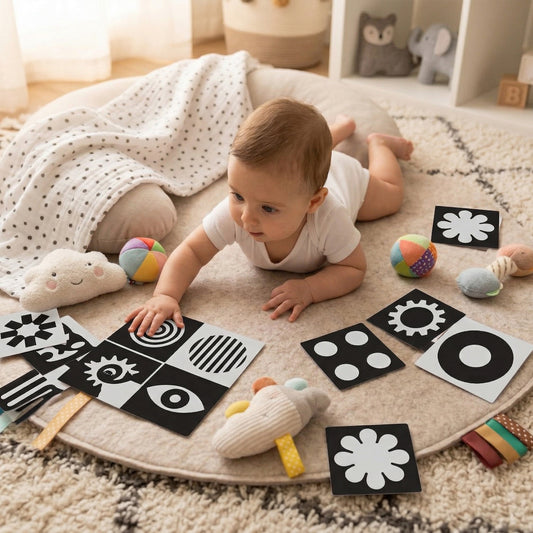 Black & White Visual Stimulation Cards - Newborn Sensory Training Set - Early Education Cognitive Flashcards for Infants