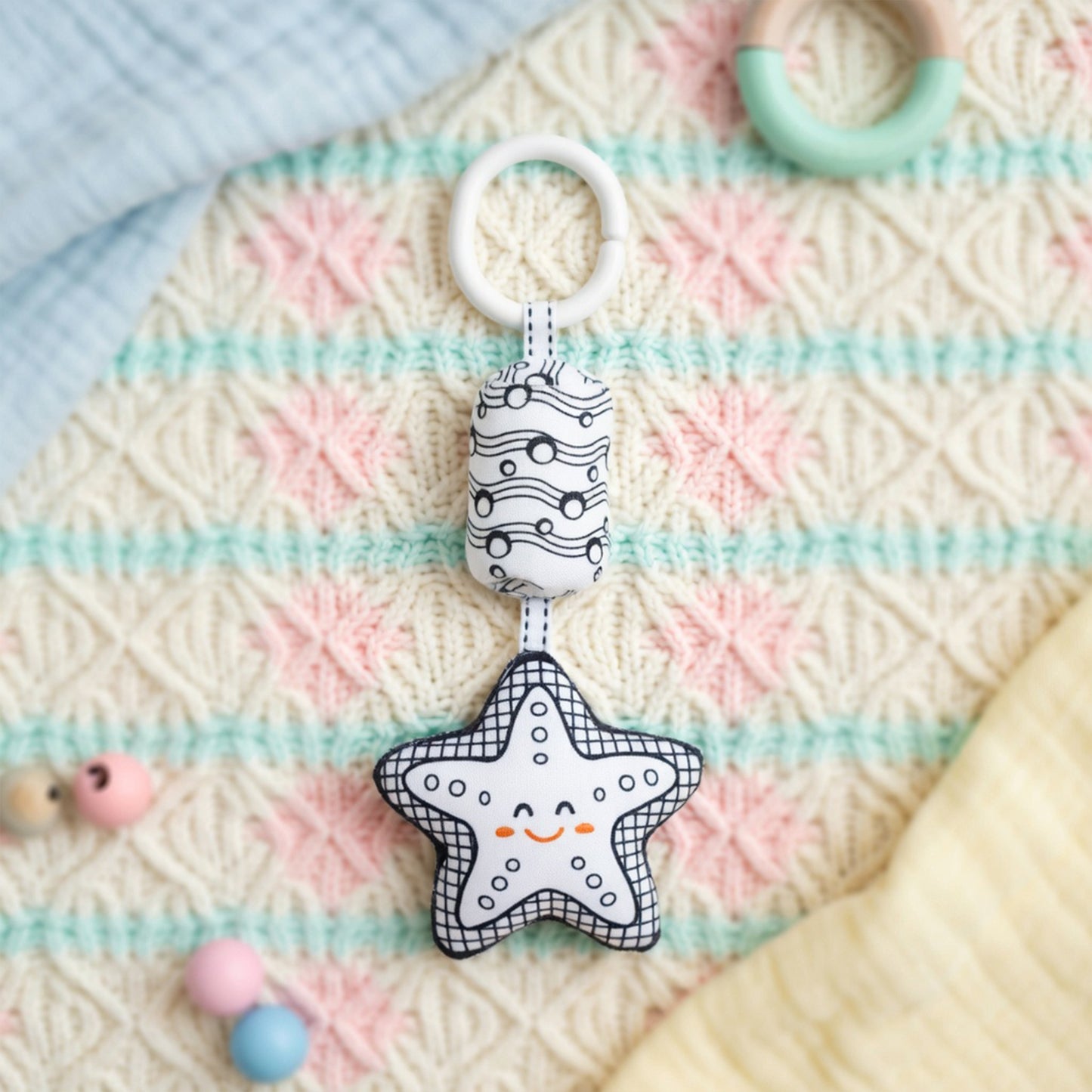 Black & White Baby Stroller Hanging Bell - Plush Visual Training Toy - Newborn Sensory Rattle for Brain Development