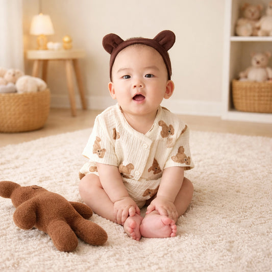 Cute Bear Ear Baby Headband - Soft Elastic Korean Turban - Newborn Infant Fall Winter Headwear for Boys & Girls