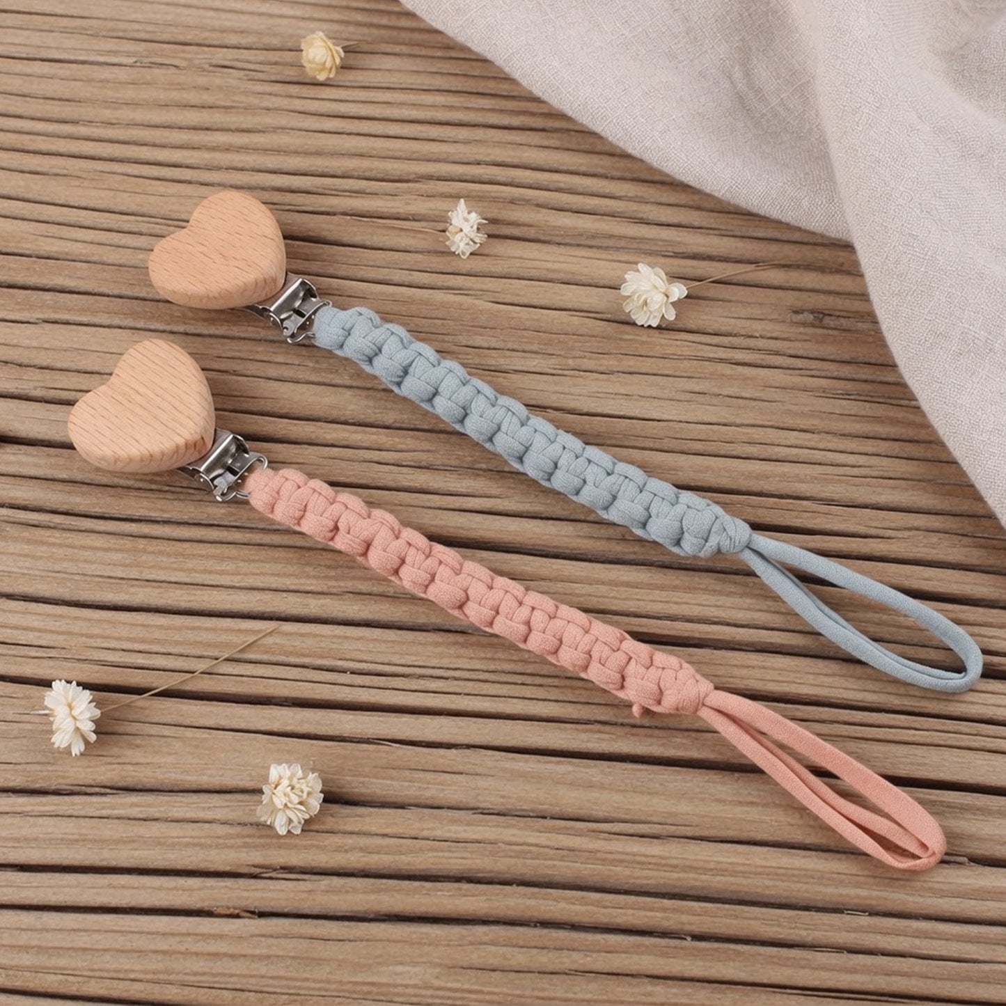Personalized Wooden Baby Pacifier Clip - Custom Name Cloth Weaving Dummy Holder - Safe Newborn Teether Pendant Gift