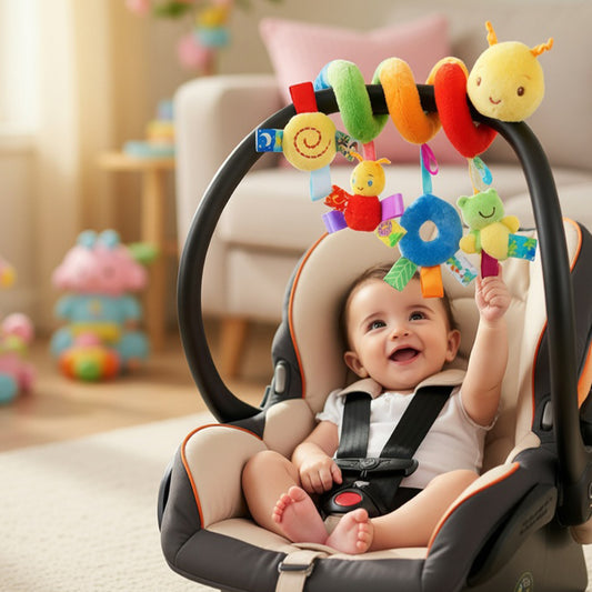 Cute Musical Spiral Hanging Toy - Plush Sensory Activity Rattle - Versatile Travel Toy for Strollers, Cribs & Car Seats
