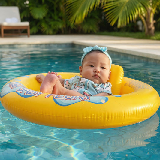 Inflatable Baby Pool Float with Wheels - Cute Summer Swim Ring for 2-5 Years Old - Portable Bathtub Swimming Seat