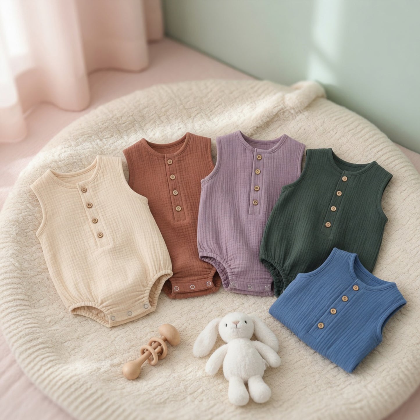 Breathable Cotton Linen Baby Romper - Sleeveless Solid Summer Jumpsuit - Thin & Comfy One-Piece for Newborns