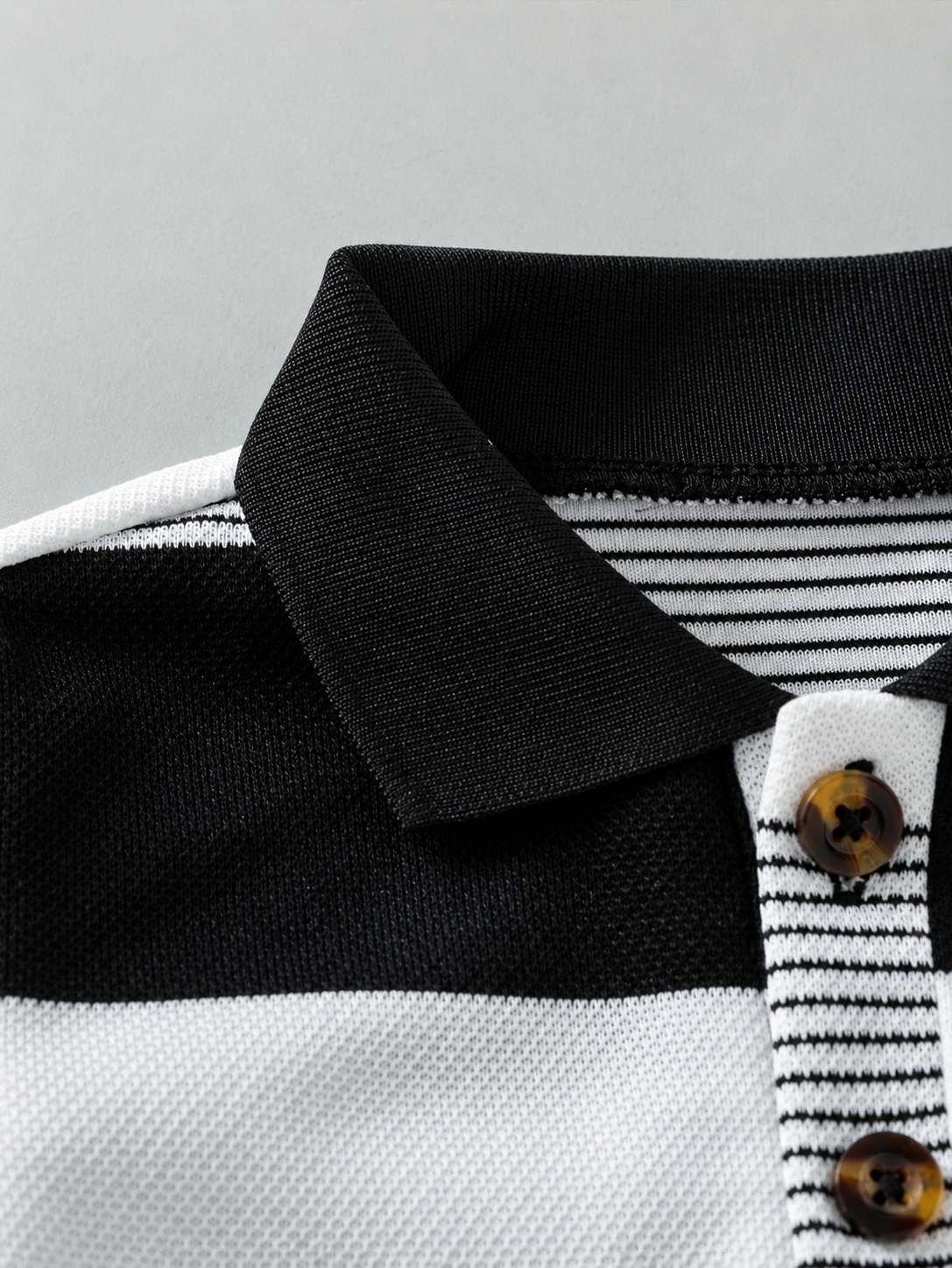 Infant Boys Casual Striped Short Sleeve Polo and Shorts Set with Bear Embroidery