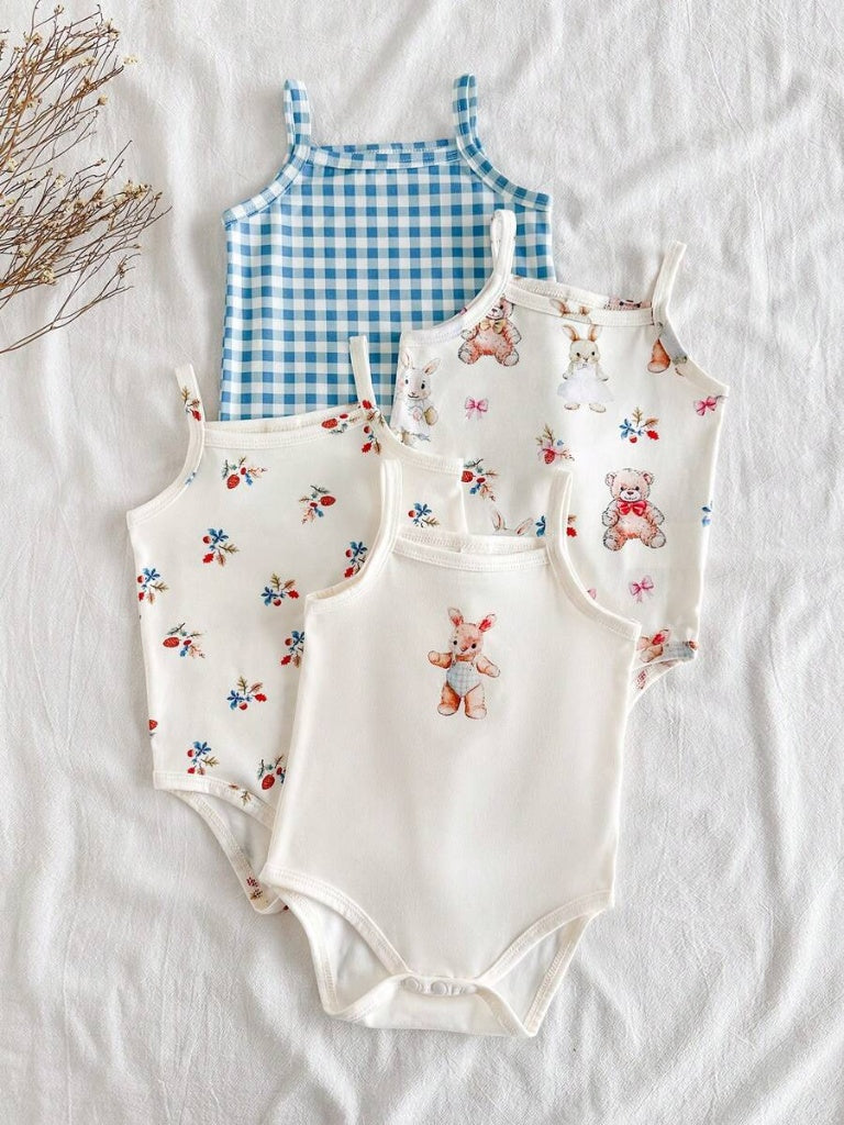 Baby Girl Ditsy Floral Rompers - Countryside Vintage Style 4 Piece Set