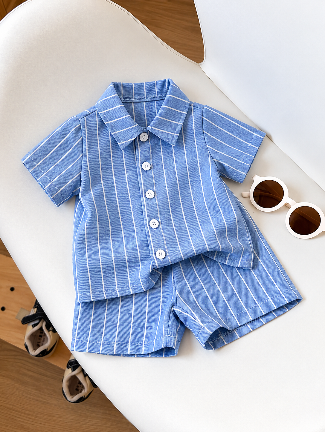 2pcs/Set Baby Boy Casual Striped Polo Collar Top & Shorts Summer Clothes