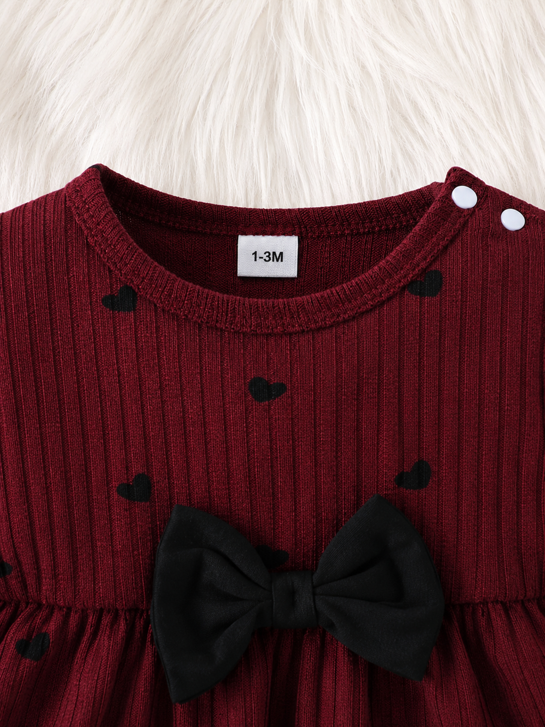 Newborn Spring/Fall Heart Print Pullover And Bow Detail Skinny Pants 2pcs Set For Casual, Outdoor & Christmas Wear