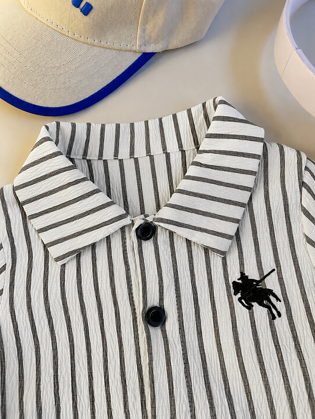 2pcs/Set Baby Boy Casual Striped Polo Collar Top & Shorts Summer Clothes