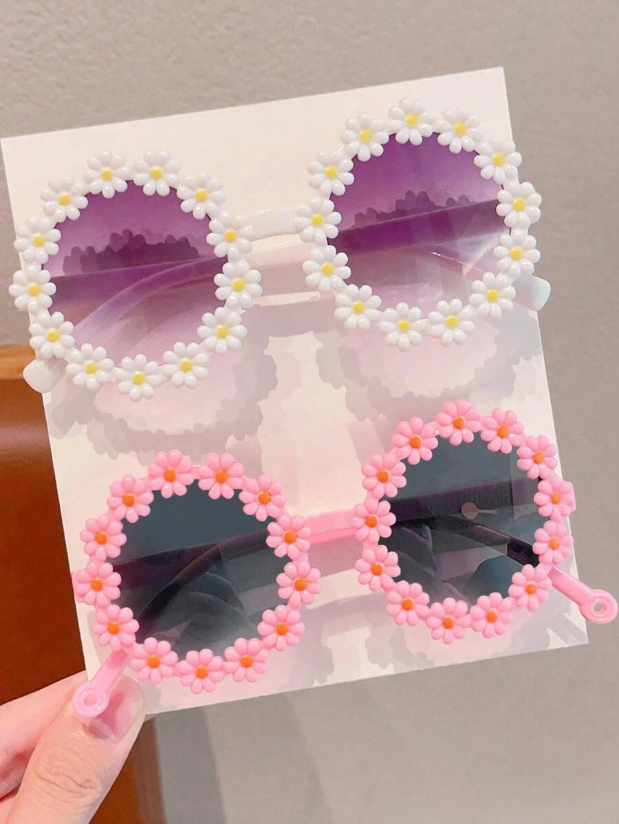2/3Pcs Kids Flower Fashion Glasses Set – Cute Colorful Eyewear, Personalized Toddler Girls & Boys Casual Sunglasses