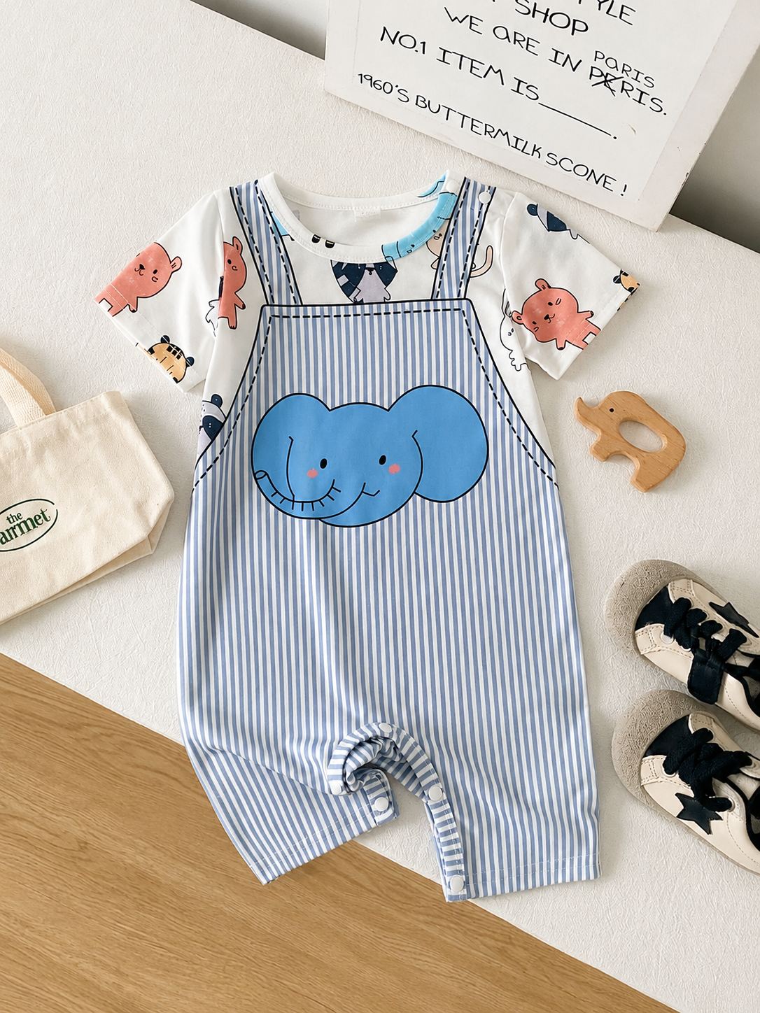 Baby Boy Summer Romper Featuring Cute Cartoon Panda Design