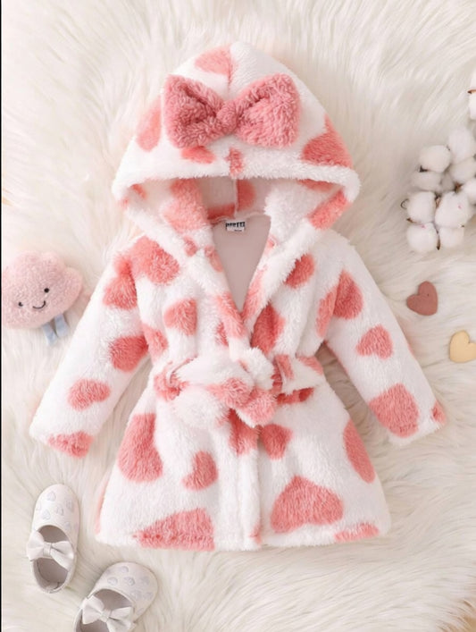 Baby Pink Plush Hooded Pajama Set with Geometric Pattern for Cozy Winter Sleep