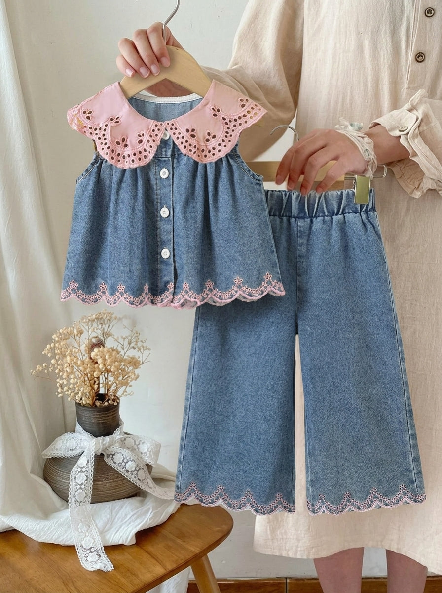 Elegant Countryside Outfit Set For Baby Girls With Embroidered Detail