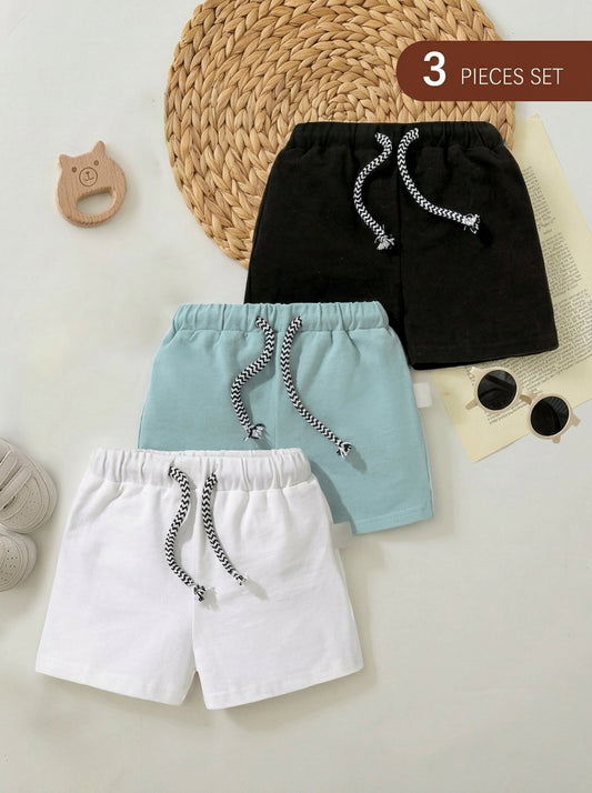 3pcs Decorative Patchwork Baby Boys Casual Shorts Set for Everyday Wear