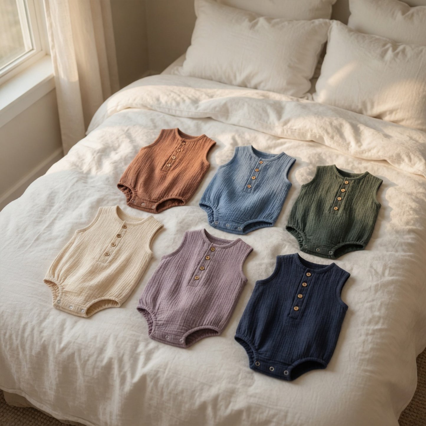 Breathable Cotton Linen Baby Romper - Sleeveless Solid Summer Jumpsuit - Thin & Comfy One-Piece for Newborns