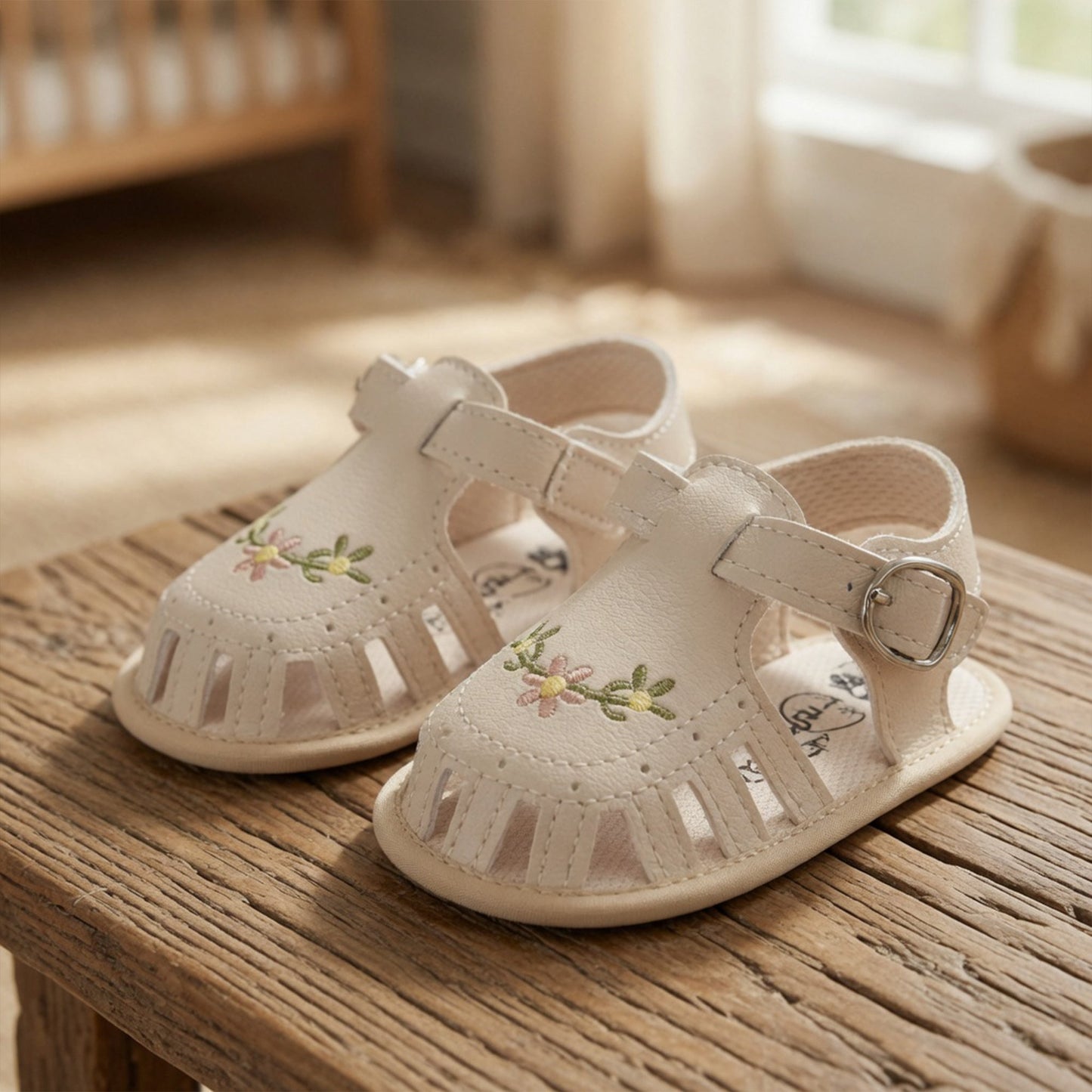 Newborn Summer Leisure Sandals - Lightweight Soft Sole Wrap Toe Summer Shoes - Cute Floral Embroidered First Walkers (0-18M)