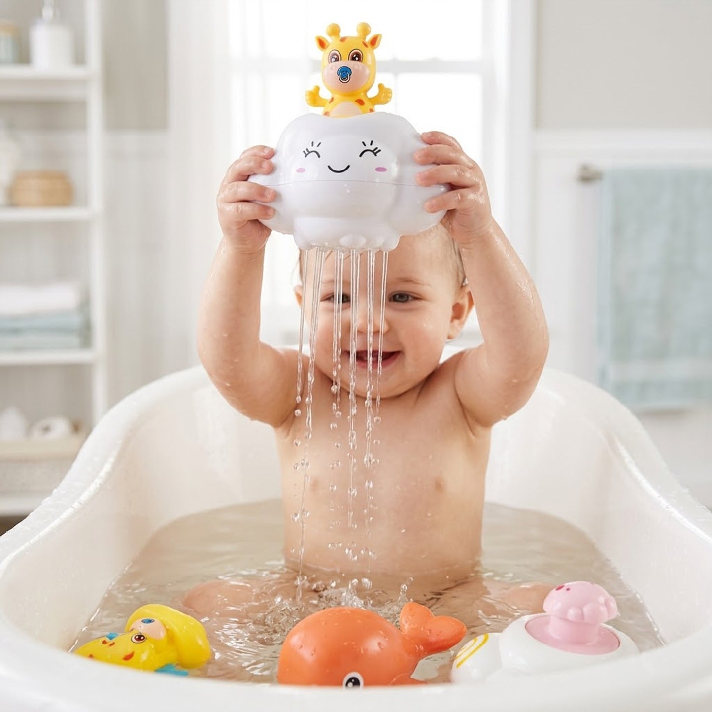 Cute Rain Cloud Baby Bath Toy - Swimming Water Spraying Shower - Interactive Floating Clouds for Kids Water Playing Fun