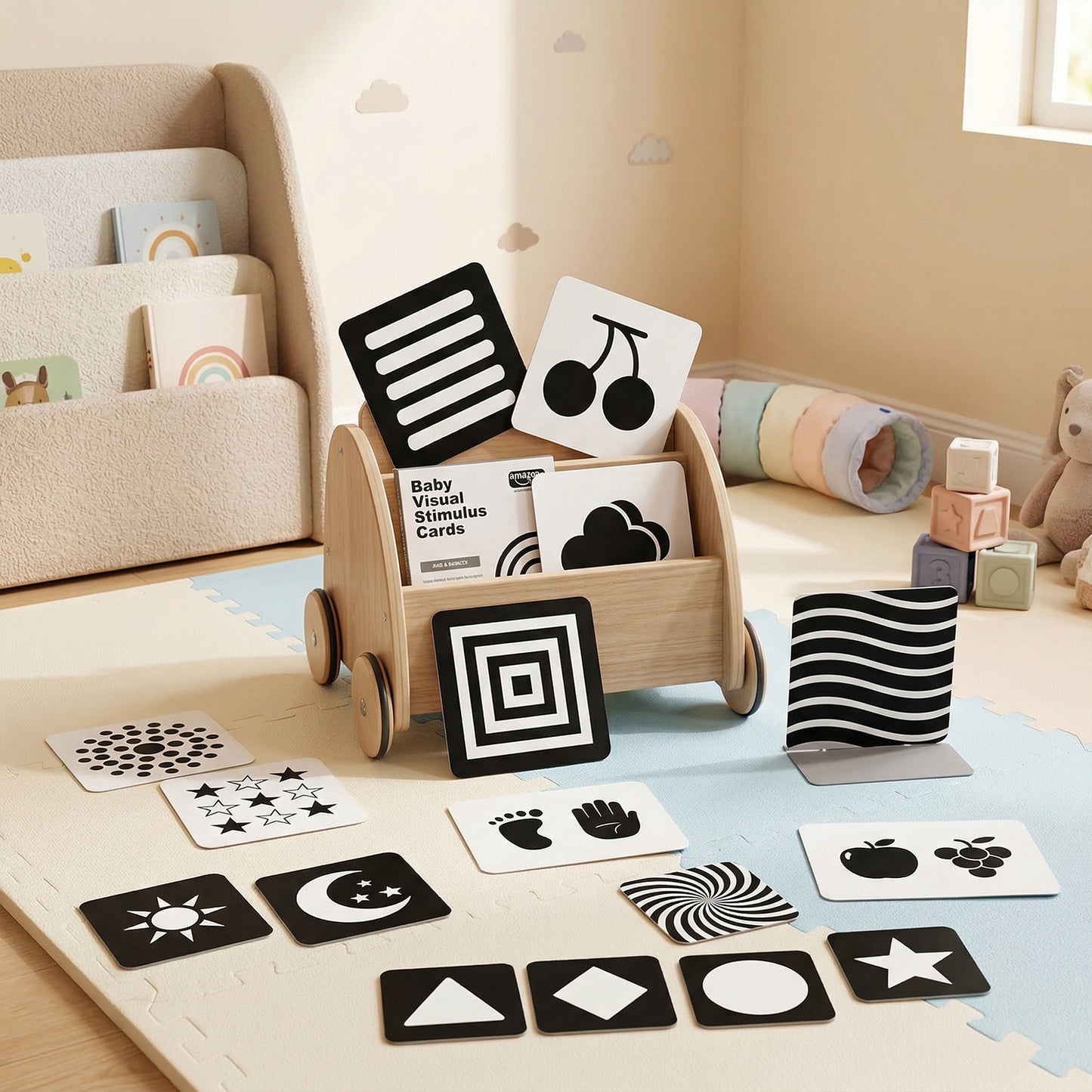 Black & White Visual Stimulation Cards - Newborn Sensory Training Set - Early Education Cognitive Flashcards for Infants