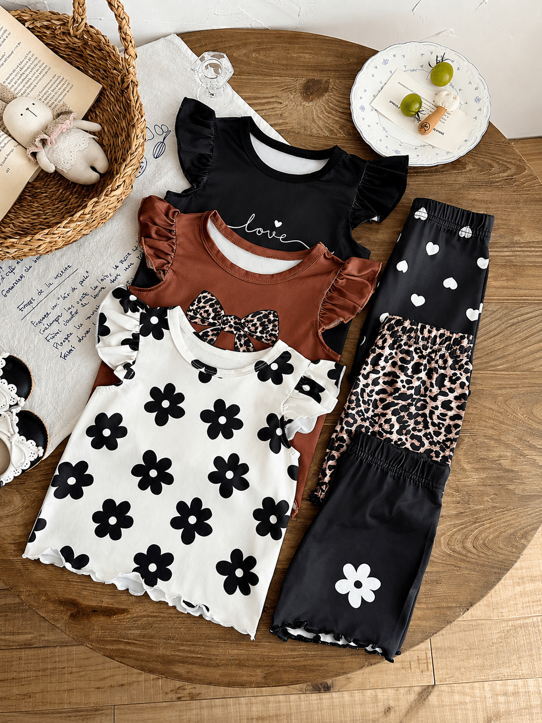 8-Piece Multi-Color Ribbed Short Sleeve Top and Shorts Set for Baby Girls