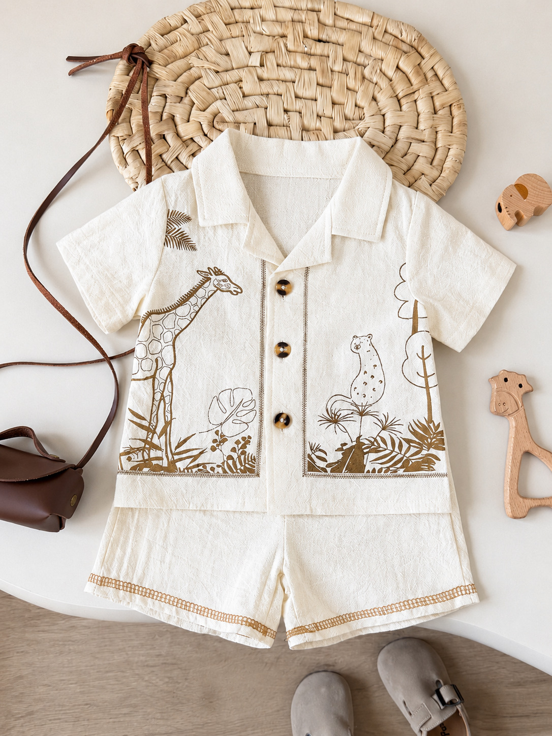 Newborn Baby Boy Funny Wild Animal Print Shirt and Shorts 2-Piece Summer Set
