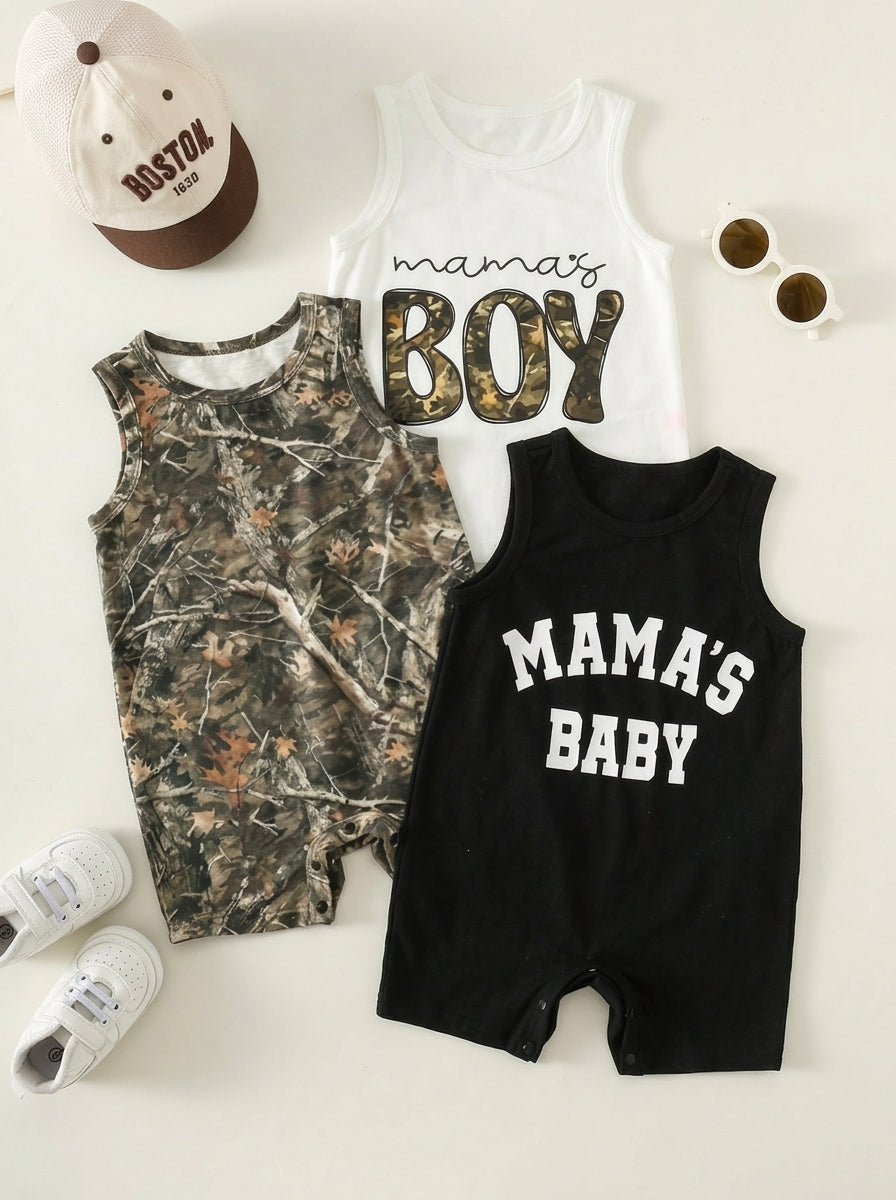 Unisex Dinosaur Print Sleeveless Romper Set For Toddlers Spring Summer Wear