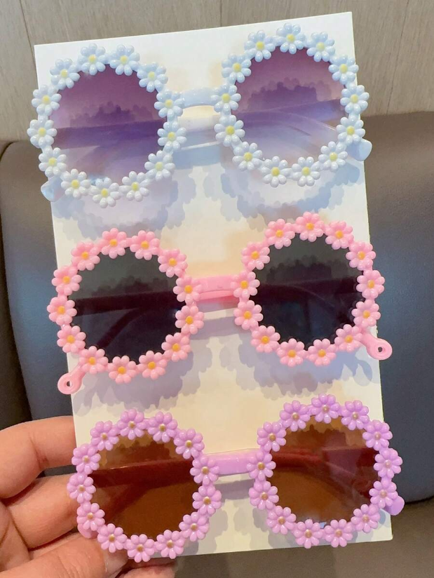 2/3Pcs Kids Flower Fashion Glasses Set – Cute Colorful Eyewear, Personalized Toddler Girls & Boys Casual Sunglasses