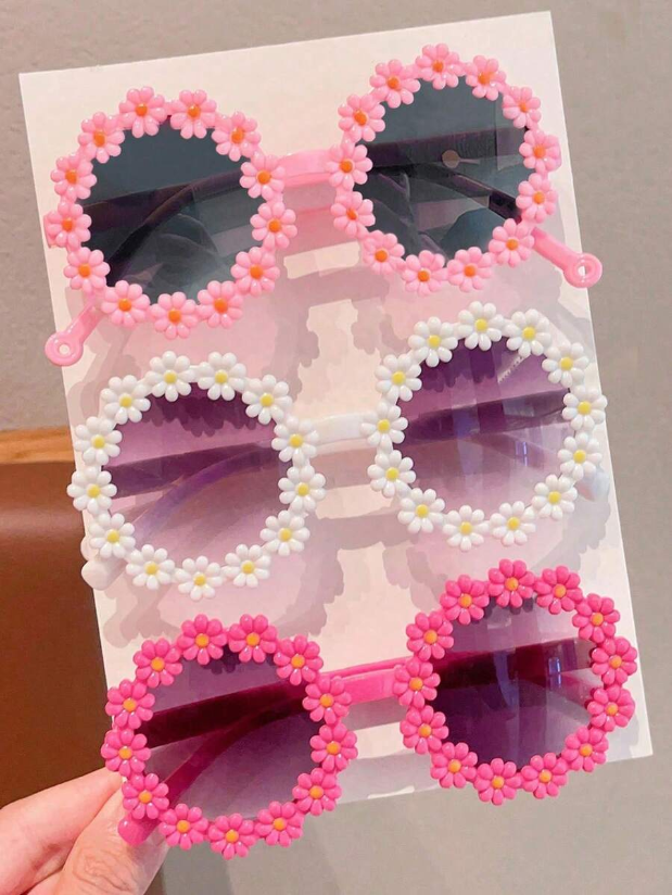 2/3Pcs Kids Flower Fashion Glasses Set – Cute Colorful Eyewear, Personalized Toddler Girls & Boys Casual Sunglasses