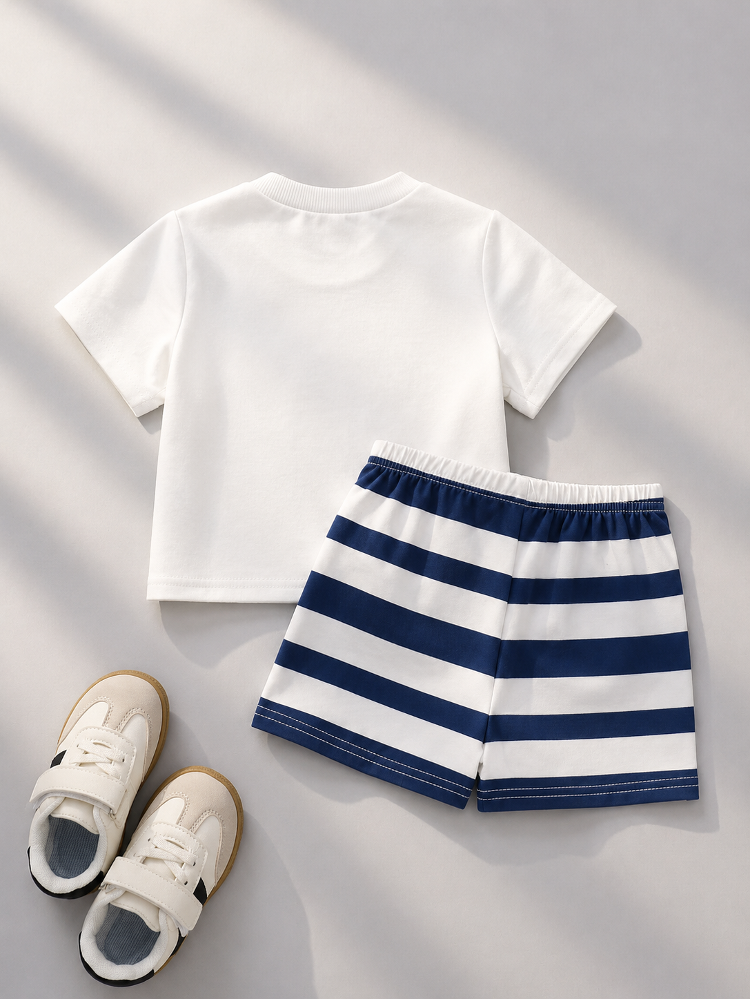 Newborn Boy & Girl Summer Knit Outfit -Cute Cartoon Bear Striped Shirt & Shorts Set