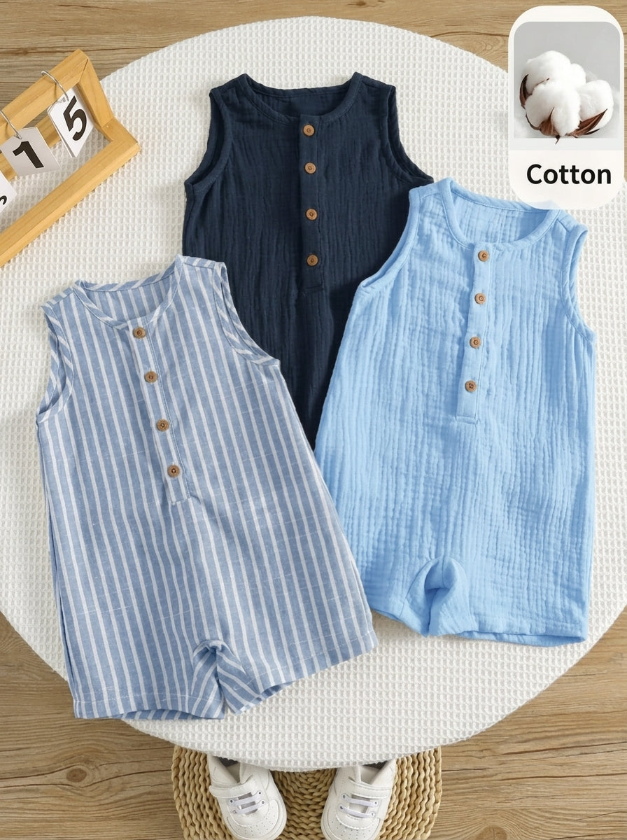Unisex Baby Striped Romper Set Casual Vacation Outfit For Newborns