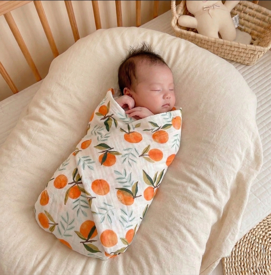 Fablebabe Orange Citrus Print Bamboo Muslin Swaddle Blanket for All Seasons