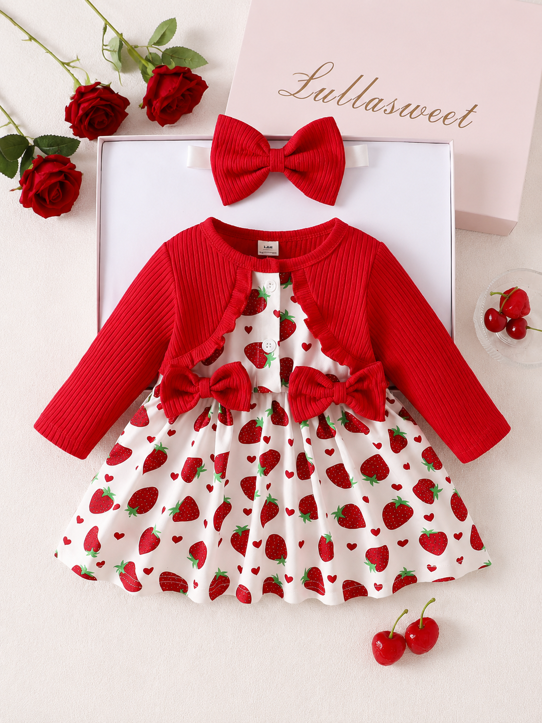 Baby Girl Floral Patchwork Dress & Headband Set - Sweet Pink Autumn Outfit