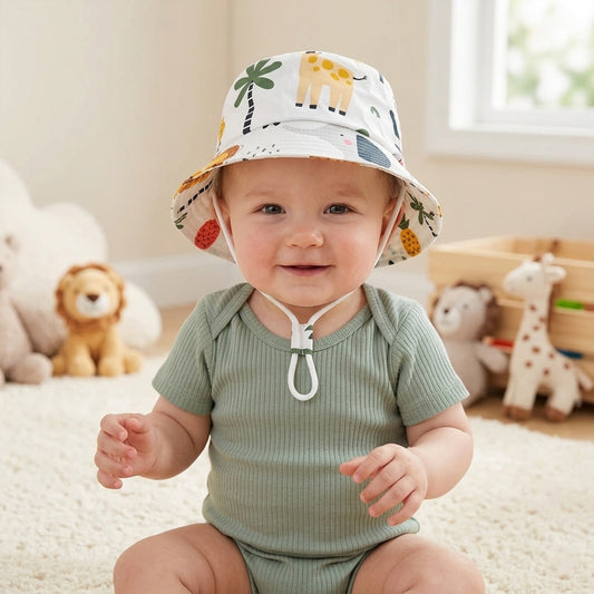 Summer Baby Panama Hat - Cartoon Fisherman Hat for Boys & Girls - Outdoor UV Protection Bucket Hat for Kids
