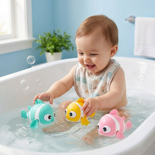Cute Swimming Clown Fish Bath Toy - Wind-Up Floating Bathtub Toy - Fun Water Play for Babies