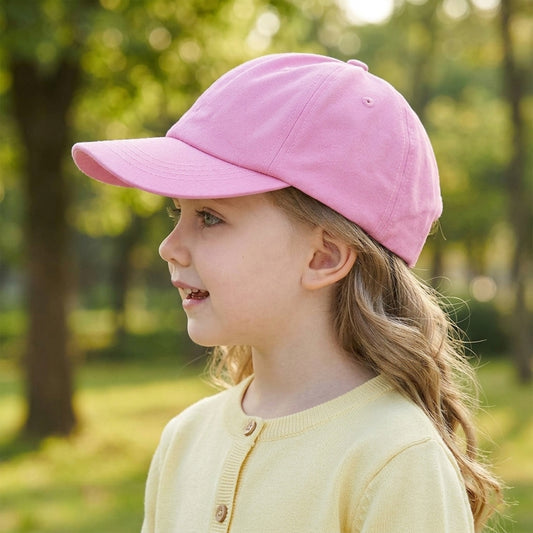 Children's Low Profile Baseball Cap - Cotton Sun Protection Hat - Solid Color Outdoor Headwear for Kids